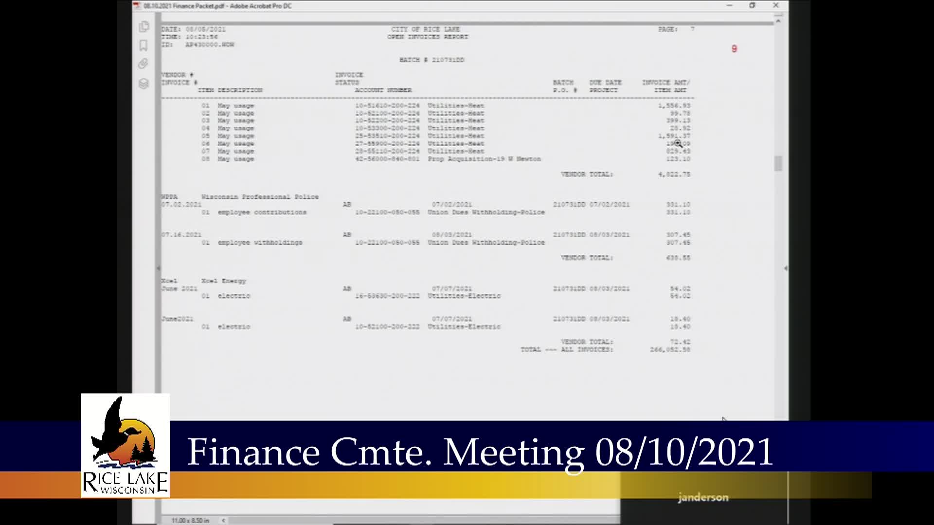 Thumbnail image for Rice Lake Finance Committee - 8/10/2021